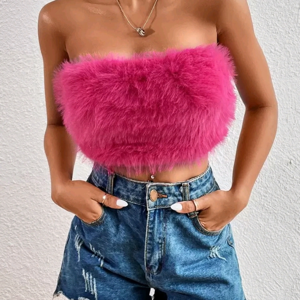 Pink Fuzzy Tube Top